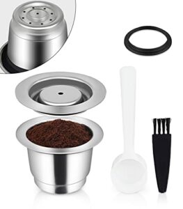 reusable coffee capsules for nespresso originales, stainless steel refillable coffee pods, 1pcs reutilisable refillable espresso capsule(1 cup+ plastic spoon)