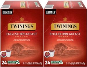 twinings english breakfast tea single serve k-cup pods for keurig, caffeinated, smooth, flavourful, robust black tea, 24 count (pack of 2)
