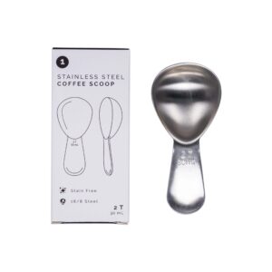airscape stainless steel coffee scoop - perfectly proportioned ergonomic spoon, 2 tablespoon capacity, fits inside airscape canisters (brushed steel)