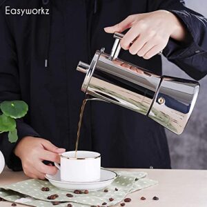 Easyworkz Diego Stovetop Espresso Maker Stainless Steel Italian Coffee Machine Maker 6Cup 10 oz Moka Pot Induction Espresso Pot