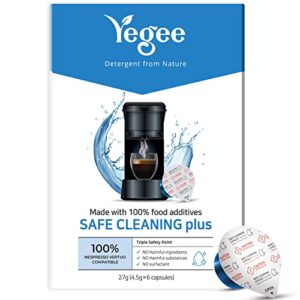 yegee powerful vertuo cleaning pods and capsules cleaner kit - for coffee machines - made from 100% plant-based 1st grade formula - includes 6 cleaning capsules only compatible with vertuo