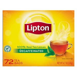 lipton decaffeinated black enveloped tea bags, 72 count (pack of 6)