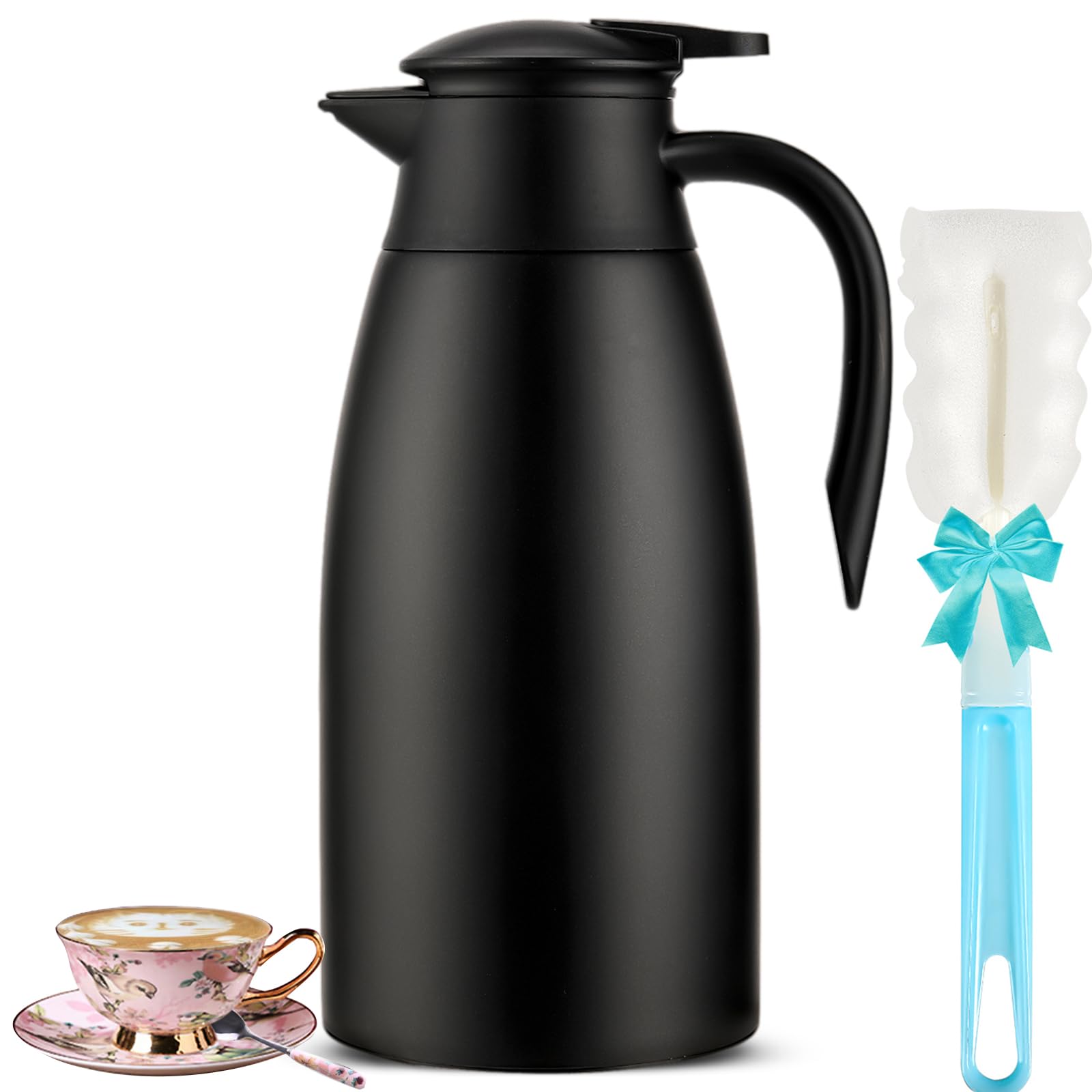 Tgvasz 68Oz Insulated Carafe for Hot Liquids/Thermal Coffee Carafe, Airpot Stainless Steel Coffee Carafes for Keeping Hot Coffee & Tea Hot -12Hours, Double Walled Vacuum Coffee Carafe (Black, 2L)