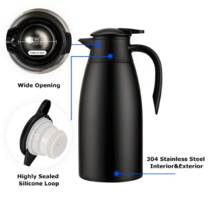 Tgvasz 68Oz Insulated Carafe for Hot Liquids/Thermal Coffee Carafe, Airpot Stainless Steel Coffee Carafes for Keeping Hot Coffee & Tea Hot -12Hours, Double Walled Vacuum Coffee Carafe (Black, 2L)