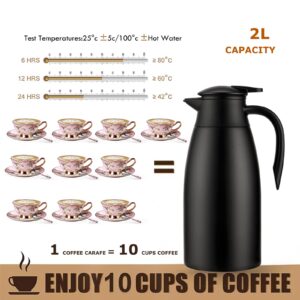 Tgvasz 68Oz Insulated Carafe for Hot Liquids/Thermal Coffee Carafe, Airpot Stainless Steel Coffee Carafes for Keeping Hot Coffee & Tea Hot -12Hours, Double Walled Vacuum Coffee Carafe (Black, 2L)