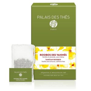 palais des thés - rooibos des vahinés - premium gourmet vanilla and almond flavored caffeine-free rooibos tea - 20 count biodegradable tea bags box