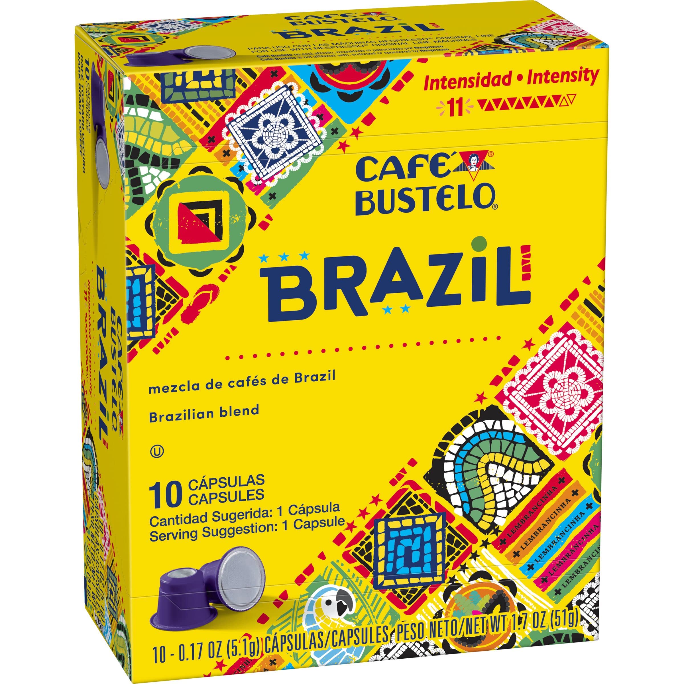 Cafe Bustelo Brazil Espresso Dark Roast Coffee, 40 Count Capsules for Espresso Machines, 11 Intensity (Capsule Color May Vary)