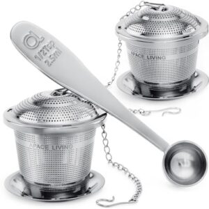 loose leaf tea infuser (set of 2) with tea scoop and drip dray by apace - ultra fine stainless steel strainer & steeper for a superior brewing experience