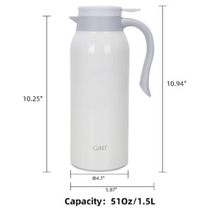 GiNT 51 Oz Stainless Steel Thermal Coffee Carafe, Double Walled Vacuum Thermos, 12 Hour Heat Retention, 1.5 Liter Tea, Water, and Coffee Dispenser (Upgraded version White)