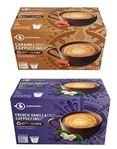barissimo cappuccino coffee cocoa pods 2 pack k-cup compatible (caramel cappuccino and french vanilla cappuccino)