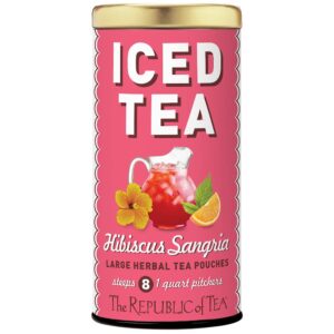 the republic of tea – hibiscus sangria iced herbal tea, 8 large quart-sized iced tea pouches, naturally caffeine free
