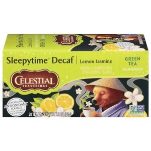 celestial seasonings green tea, sleepytime decaf lemon jasmine, decaffeinated sleep tea, 20 tea bags (pack of 6) (packaging may vary)