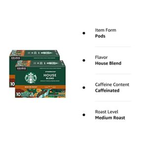 Starbucks Coffee Company Starbucks House Blend Coffee K-Cup Pods, Medium Roast Ground Coffee K-Cups for Keurig Brewing System, 100% Arabica Coffee, 10 CT K-Cups/Box (Pack of 2 Boxes)