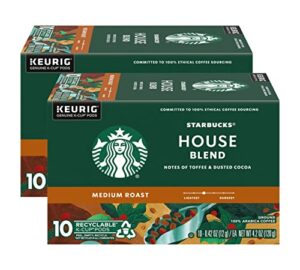 starbucks coffee company starbucks house blend coffee k-cup pods, medium roast ground coffee k-cups for keurig brewing system, 100% arabica coffee, 10 ct k-cups/box (pack of 2 boxes)