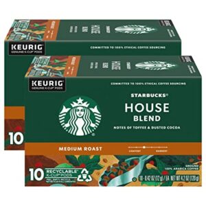 Starbucks Coffee Company Starbucks House Blend Coffee K-Cup Pods, Medium Roast Ground Coffee K-Cups for Keurig Brewing System, 100% Arabica Coffee, 10 CT K-Cups/Box (Pack of 2 Boxes)