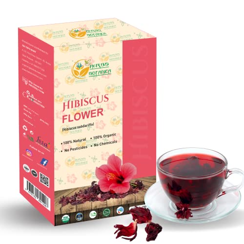 Herbs Botanica Hibiscus Flower Dried Organic For Tea, Hair Growth, Flor De Jamaica Organica Whole Full Flower Petals Cake Decoration & Cocktails 7.05 Oz / 200 Gms