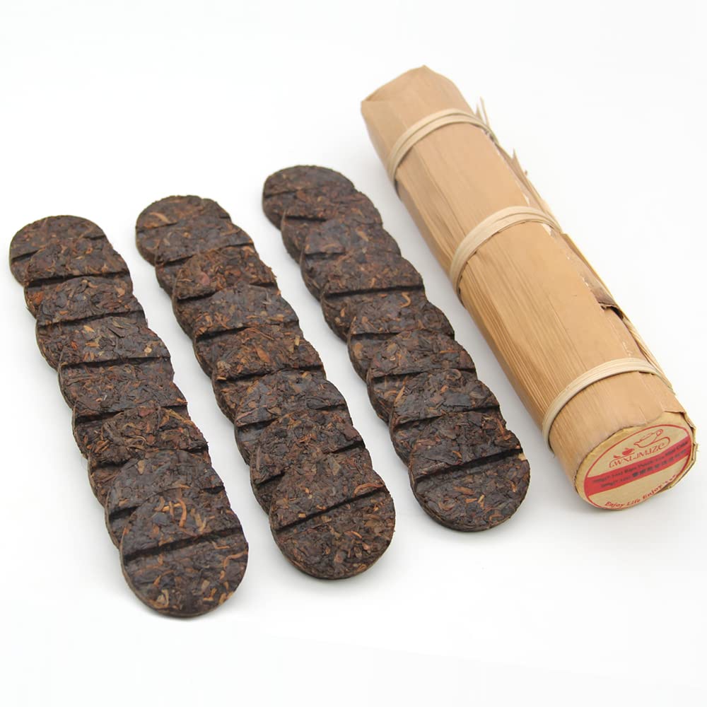 LWXLJMJZC－(24 Cakes-96 Cups) Pu-erh Tea in Bamboo Leaf Tube -Ripe Puerh Tea Cake -Easily Divided into Halves or Quarters-Shu Puer Tea-Ripe Puerh Tea Mini Cakes (200g/7.1 oz)