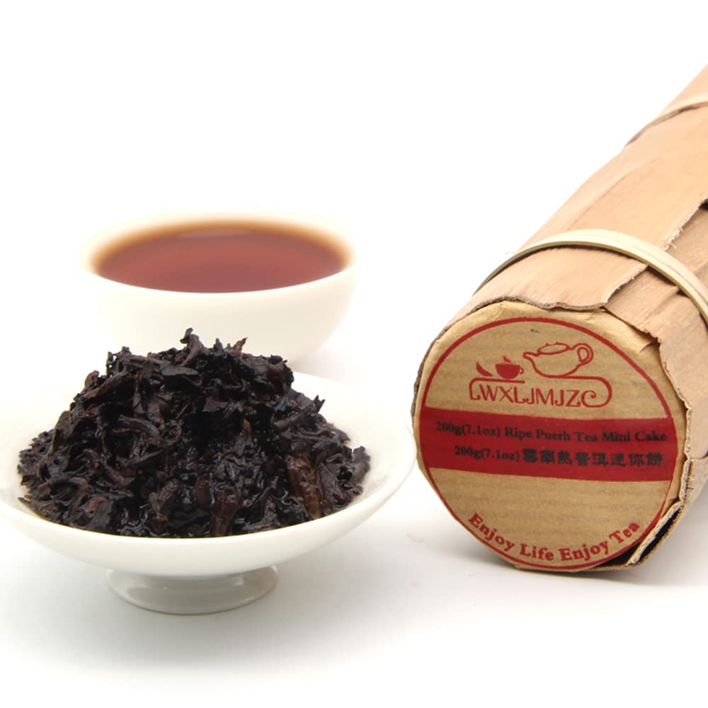 LWXLJMJZC－(24 Cakes-96 Cups) Pu-erh Tea in Bamboo Leaf Tube -Ripe Puerh Tea Cake -Easily Divided into Halves or Quarters-Shu Puer Tea-Ripe Puerh Tea Mini Cakes (200g/7.1 oz)