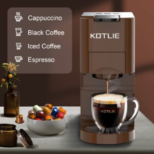 KOTLIE Single Serve Coffee Maker, 4 in1 Espresso Machine for Nespresso Original/K cups/L'OR/Ground Coffee/illy Coffee ESE, 19Bar Espresso Maker, 1450W Fast Heat Coffee Machine(Coffee)