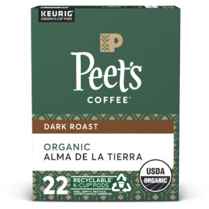 peet’s coffee organic alma de la tierra k-cup coffee pods for keurig brewers, dark roast, 22 pods