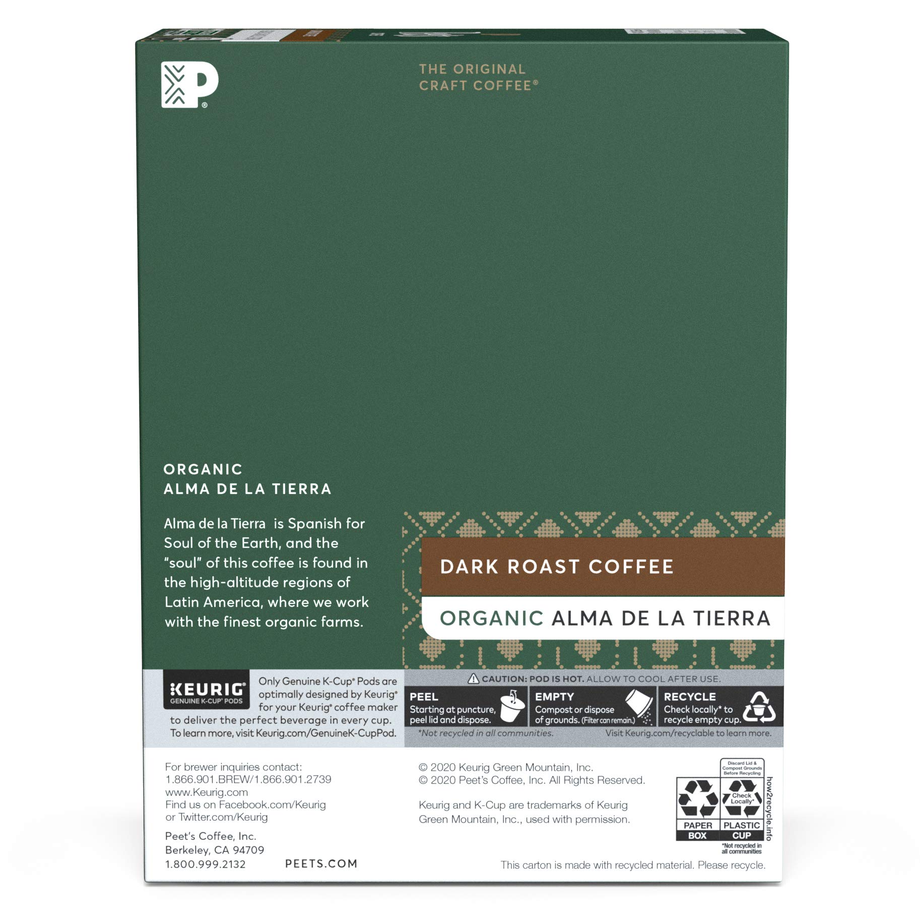 Peet’s Coffee Organic Alma De La Tierra K-Cup Coffee Pods for Keurig Brewers, Dark Roast, 22 Pods