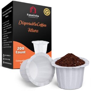 200 count fanativita k cup coffee filters disposable for keurig single cup, compatible with all reusable k cups (white)