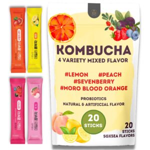 garden kombucha tea, 4 flavor/20 sachets (100g/3.52oz) probiotics, prebiotics, sugar free, diet tea, healthy drink variety pack