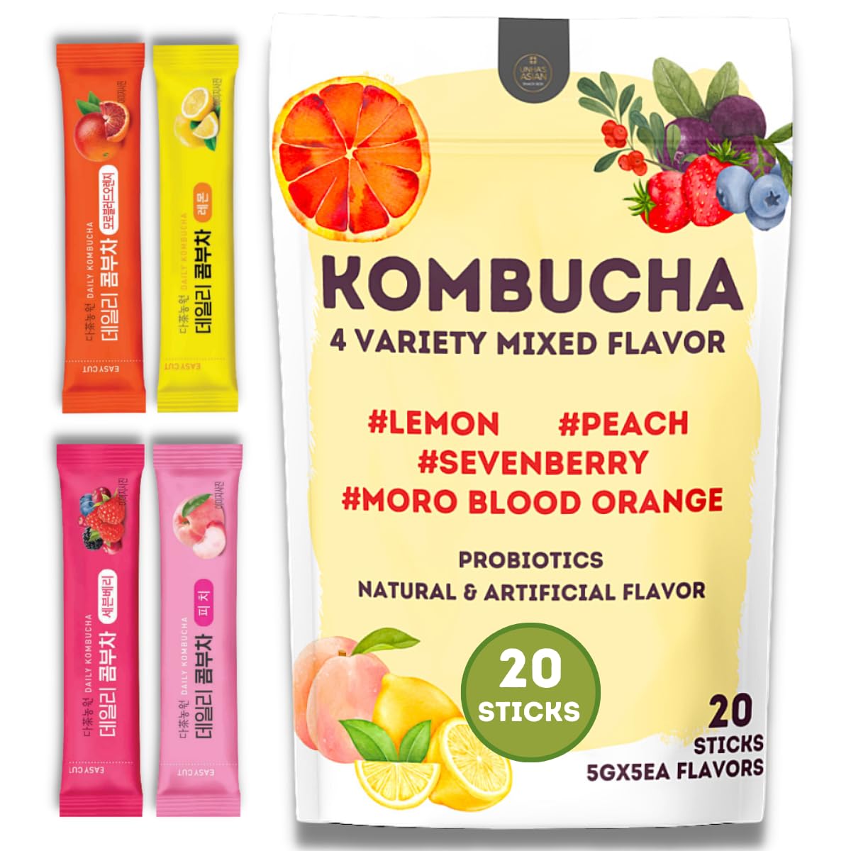 Garden Kombucha Tea, 4 Flavor/20 Sachets (100g/3.52oz) Probiotics, Prebiotics, Sugar Free, Diet Tea, Healthy Drink Variety Pack