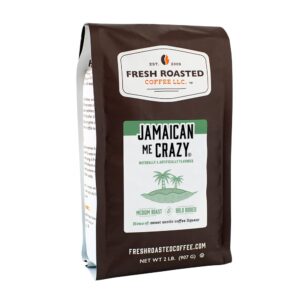 fresh roasted coffee, jamaican me crazy flavored coffee, 2 lb (32 oz), medium roast, kosher, ground