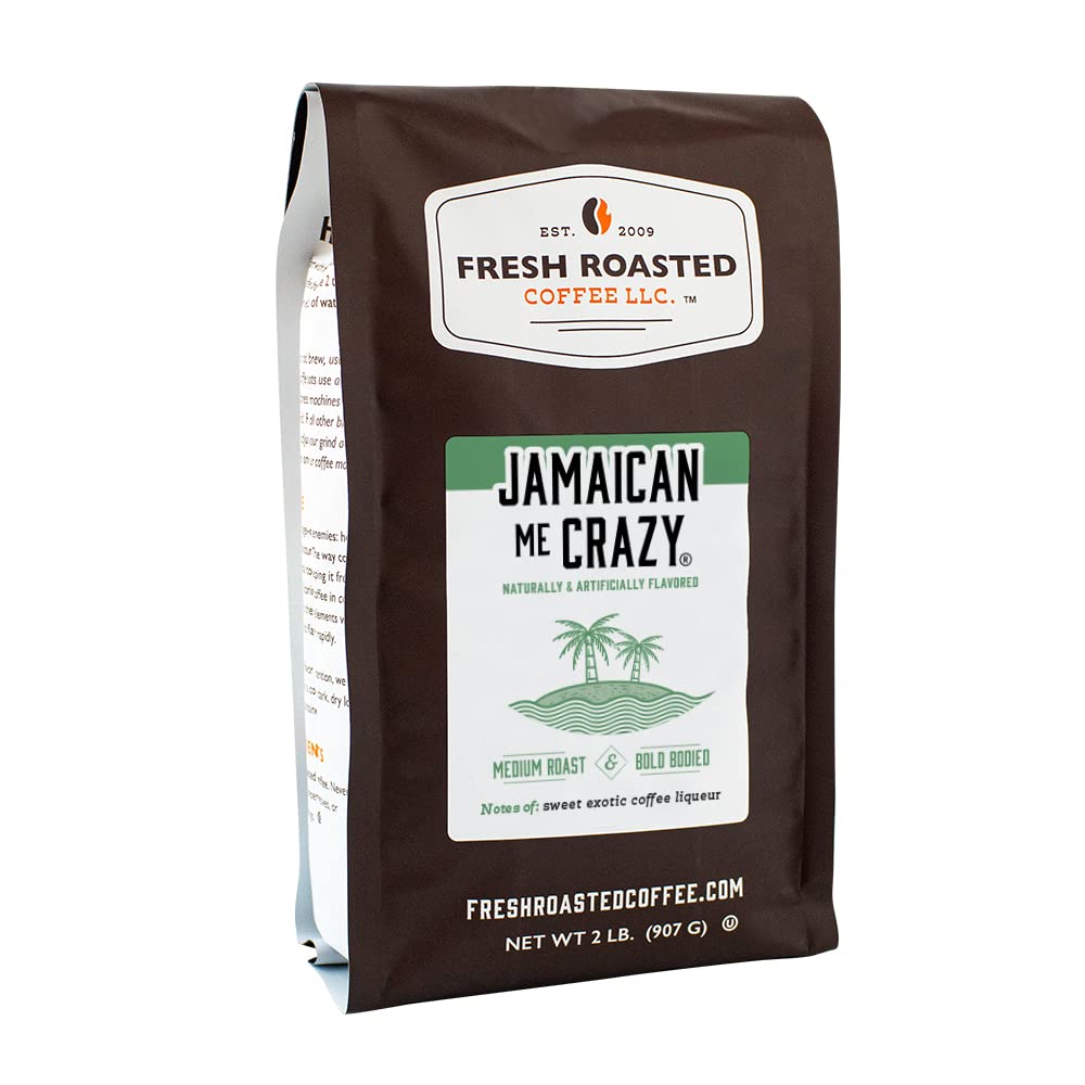 Fresh Roasted Coffee, Jamaican Me Crazy Flavored Coffee, 2 lb (32 oz), Medium Roast, Kosher, Ground