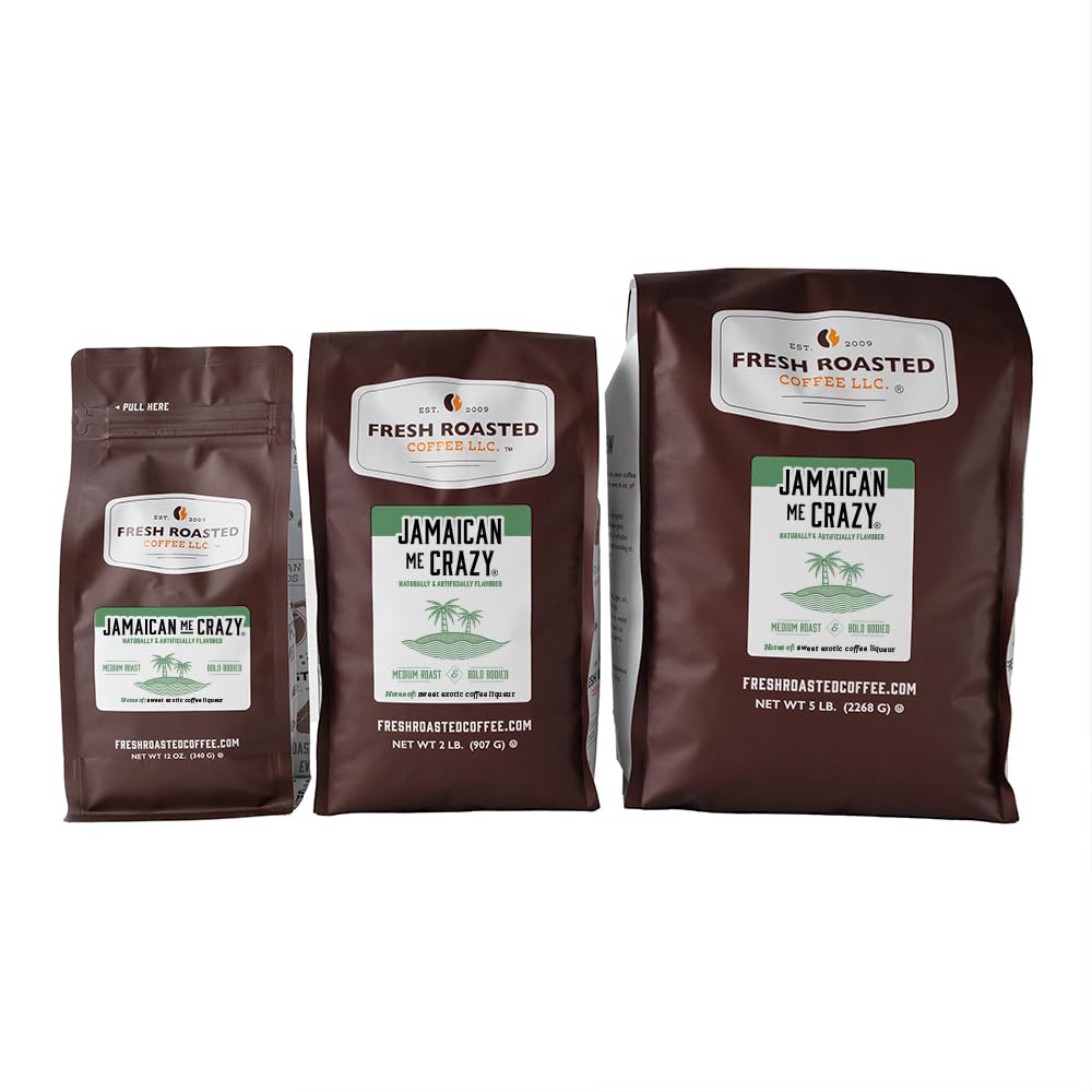 Fresh Roasted Coffee, Jamaican Me Crazy Flavored Coffee, 2 lb (32 oz), Medium Roast, Kosher, Ground