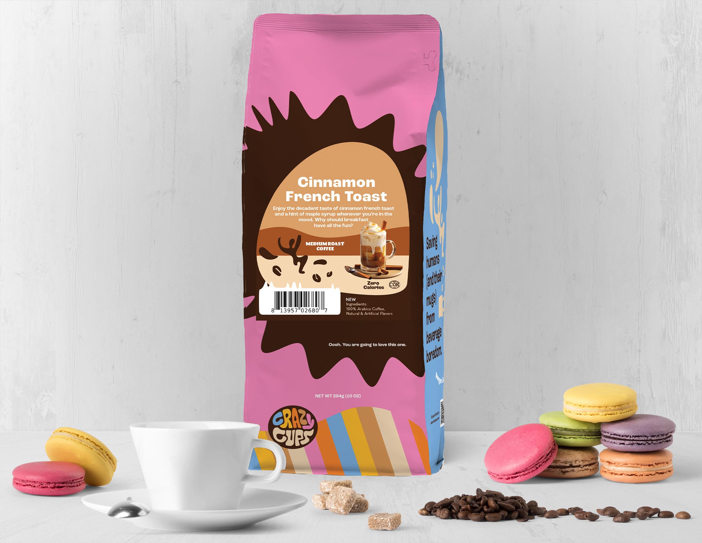 Crazy Cups Flavored Ground Coffee, Cinnamon French Toast, in 10 oz Bag, For Brewing Flavored Hot or Iced Coffee