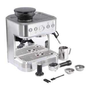 zstar espresso machine with milk frother and grinder, 15 bar automatic espresso coffee machine all in one coffee maker with italian ulka pump, 2.5l water tank, brushed stainless steel for home office