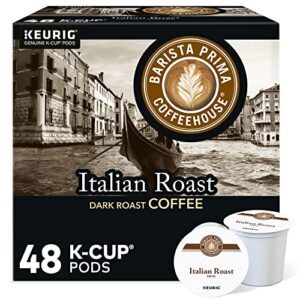barista prima coffeehouse italian roast, keurig single serve k-cup pods, dark roast coffee, 48 count (pack of 1)