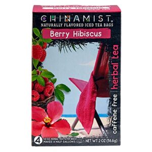 china mist iced tea – berry hibiscus herbal tea infusion – refreshing and delicious – each tea bag yields 1/2 gallon – 4 bags.