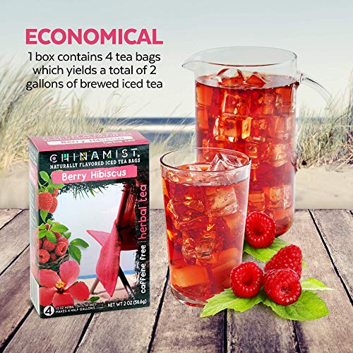 China Mist Iced Tea – Berry Hibiscus Herbal Tea Infusion – Refreshing and Delicious – Each Tea Bag Yields 1/2 Gallon – 4 bags.