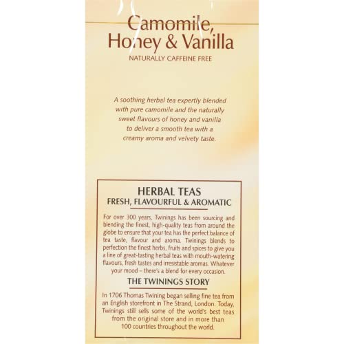 Twinings Tea, Camomile, Honey & Vanilla - Comforting Caffeine Free Blend, Twinings Camomile Tea Bags with Honey & Vanilla, Soothing Twining Sleep Tea Beverage, 20 Count