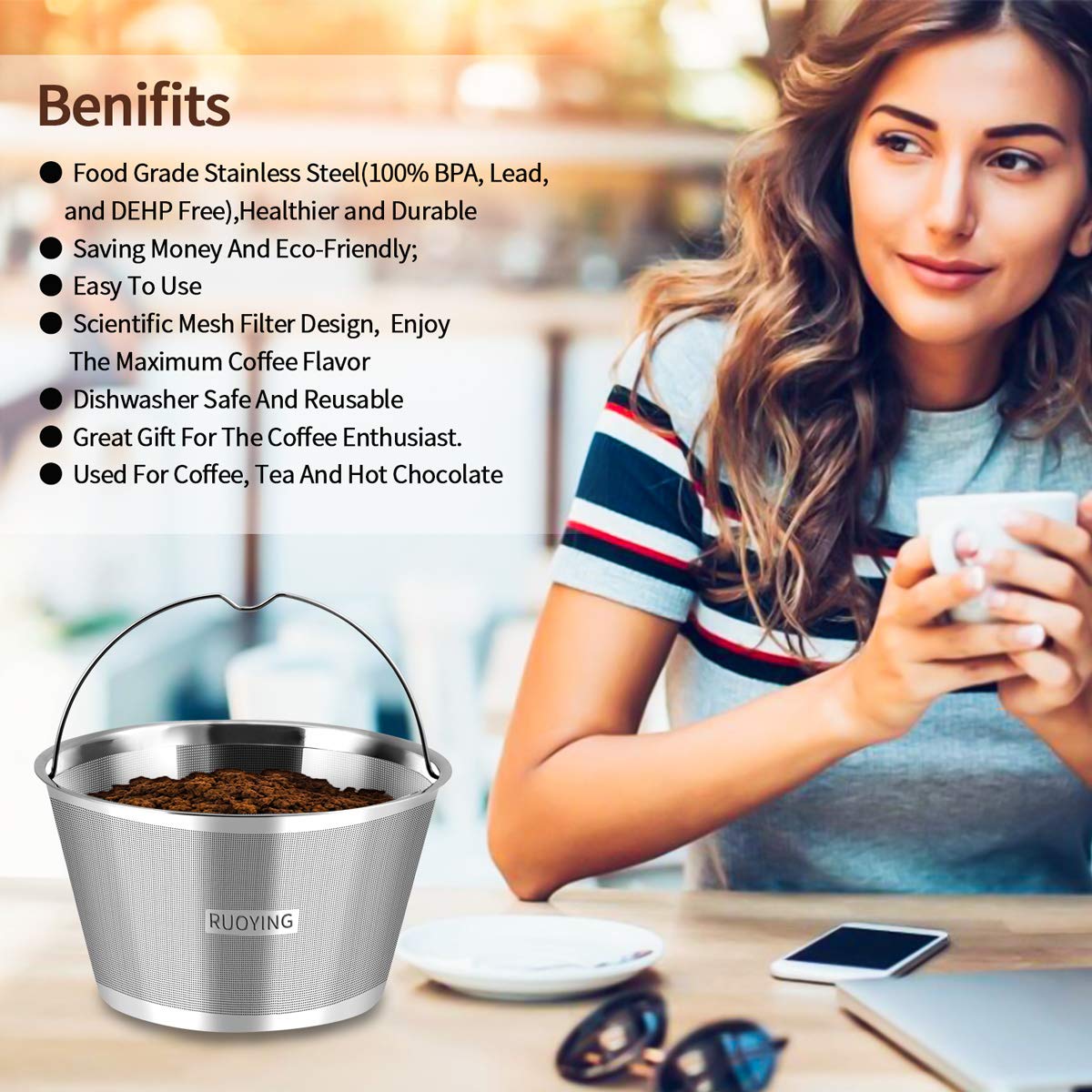 8-12 Cup Reusable Basket Permanent Coffee Filters, Perfect Fit 8-12 Cup Hamilton Beach Cuisinart Basket-Style Coffee Maker Filters and Replace Basket Paper Filters (Hamilton Beach)