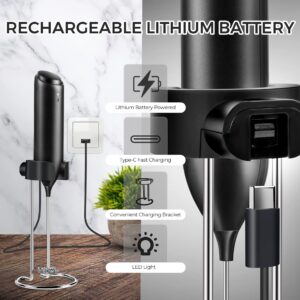 Flendy Rechargeable Milk Frother Handheld, Coffee Frother Handheld Rechargeable with USB C Integrated Charging Stand, Electric Drink Mixer Handheld, Mini Electric Whisk Frother for Coffee, Matcha, etc