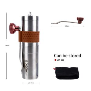 ALOCS Manual Coffee Grinder, Stainless Steel Coffee Bean Grinder, Adjustable Ceramic Conical Burr Coffee Grinder, Portable Coffee Grinders for Home Use, Office, Travel and Camping