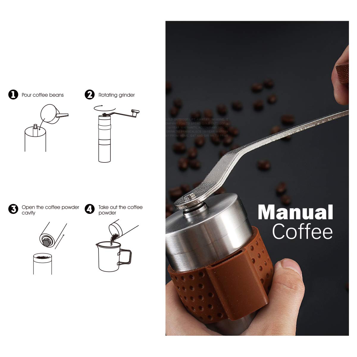 ALOCS Manual Coffee Grinder, Stainless Steel Coffee Bean Grinder, Adjustable Ceramic Conical Burr Coffee Grinder, Portable Coffee Grinders for Home Use, Office, Travel and Camping