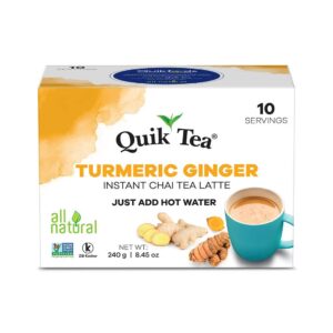 quiktea turmeric ginger chai tea latte - 10 count single box - all natural preservative free authentic instant chai from assam
