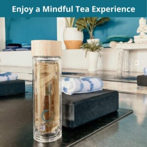 Pure Zen Tea Infuser Bottle - Insulated Glass Bottle for Loose Leaf Tea - Tea Tumbler with Infuser - Portable Travel Mug for Infused Water - Tea Diffuser Thermos on the Go - 15 oz