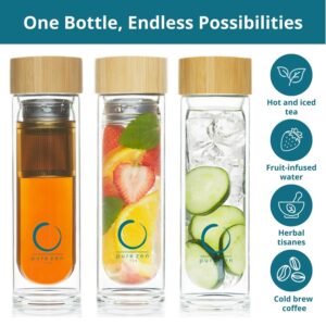 Pure Zen Tea Infuser Bottle - Insulated Glass Bottle for Loose Leaf Tea - Tea Tumbler with Infuser - Portable Travel Mug for Infused Water - Tea Diffuser Thermos on the Go - 15 oz