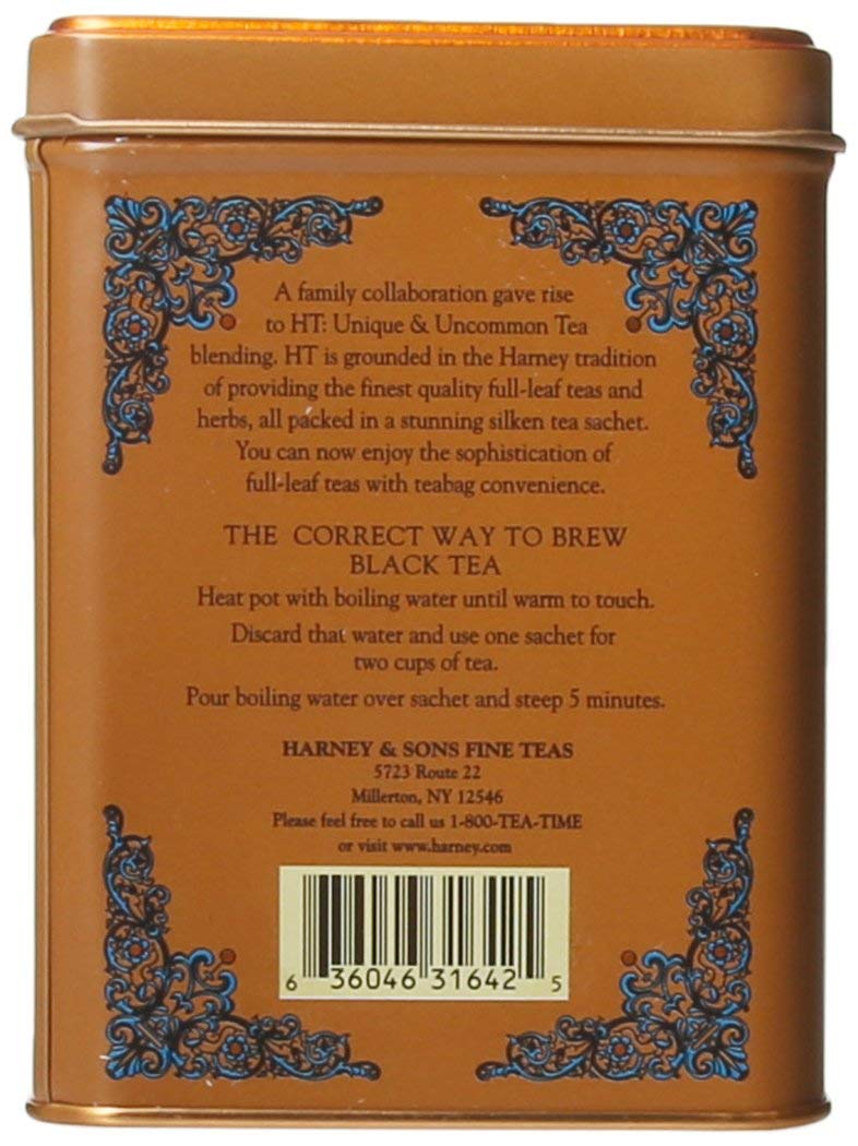 Harney & Son's Decaf Hot Cinnamon Tea Tin 20 Sachets (1.4 oz ea, Two Pack) - Decaffeinated Black Tea Blended with Cinnamon, Orange, and Sweet Cloves - 2 Pack 20ct Sachet Tins (40 Sachets)