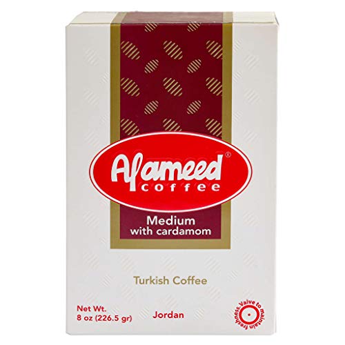 Al Ameed Gourmet Turkish Ground Coffee Medium Roast With Cardamom, 100% Authentic Arabica, Fresh & Finely Ground, 8oz