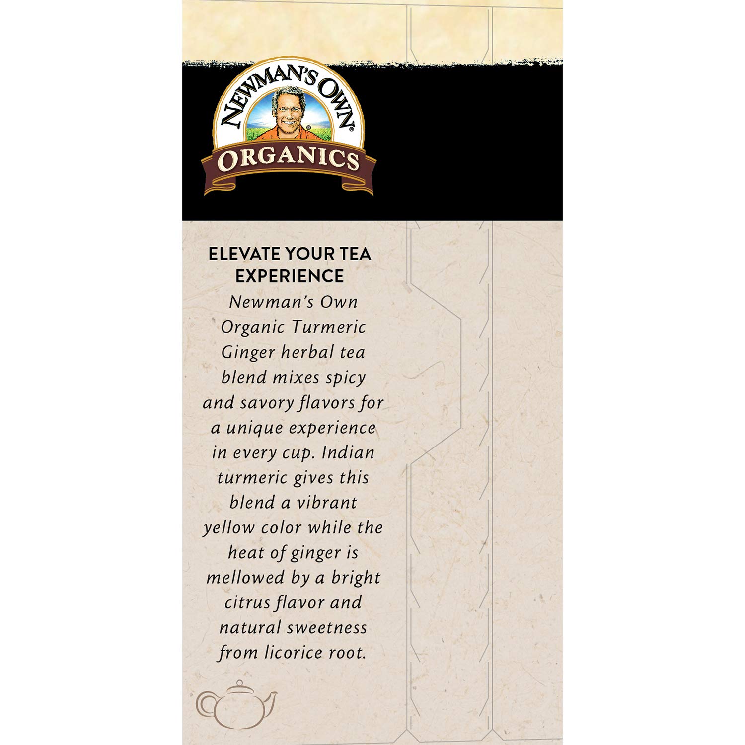 Newman’s Own Organic Turmeric Ginger Herbal Tea Caffeine-Free May Aid Digestion and Boost Immunity Turmeric Tea with20 Individually Wrapped Tea Bags Per Box (Pack of 4) USDA Certified
