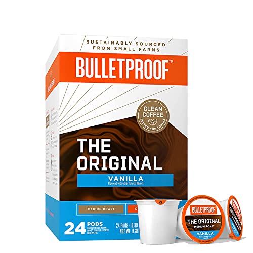 Bullletproof The Original Vanilla Flavored Medium-Roast Single-Serve Pods, Pack of 24, Unsweetened and Sugar-Free Coffee