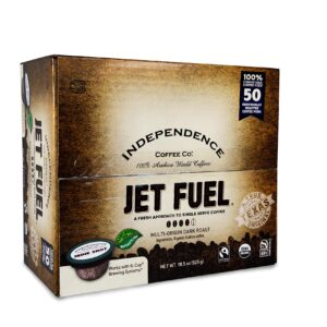 Independence Coffee Co. Jet Fuel Intense and Heavy Body, Dark Roast, Single Serve Coffee Indie Shot K Cup Pods, Compostable Plant-Based Coffee Pods, Keurig Brewer Compatible, 50 Count