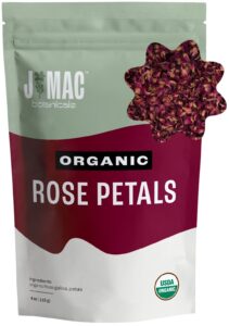 j mac botanicals, organic rose petals (4 oz) culinary grade dried rose petals, edible dried rose petals for tea, cooking and crafts, rose petals for bathtub, dried herbs for tea, organic rose tea